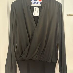 INTERMIX Black Wrap Blouse